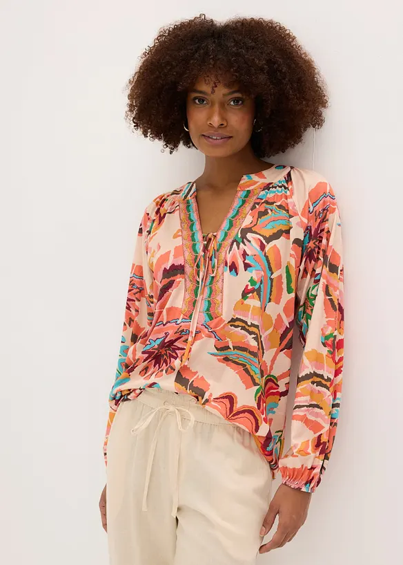 Shirtbluse mit dekorativem Bindeband in orange von vorne (im Anschnitt) - bonprix Shirtbluse mit dekorativem Bindeband in orange von vorne (im Anschnitt) - bonprix