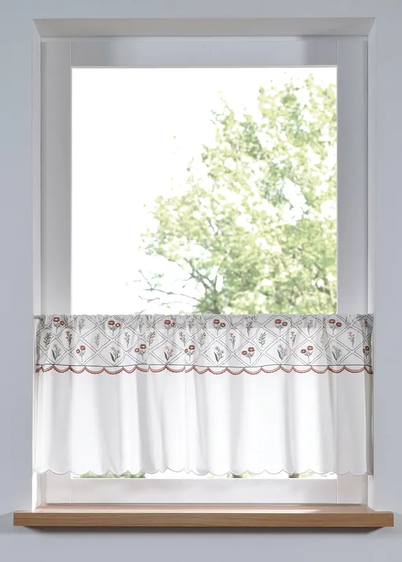 Scheibengardine aus Bio-Baumwolle mit Stickerei in beige - bonprix