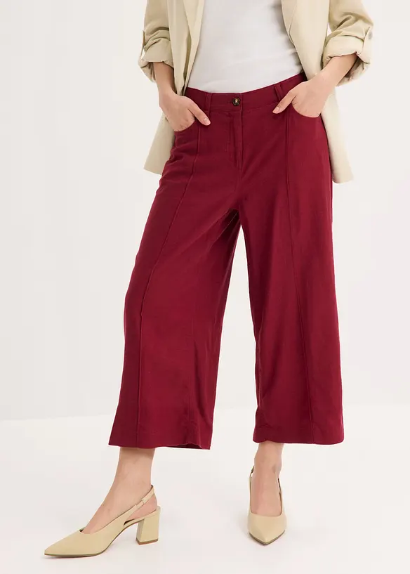 Culotte Hose aus luftigem Leinen-Mix mit Biesen in rot von vorne - bonprix