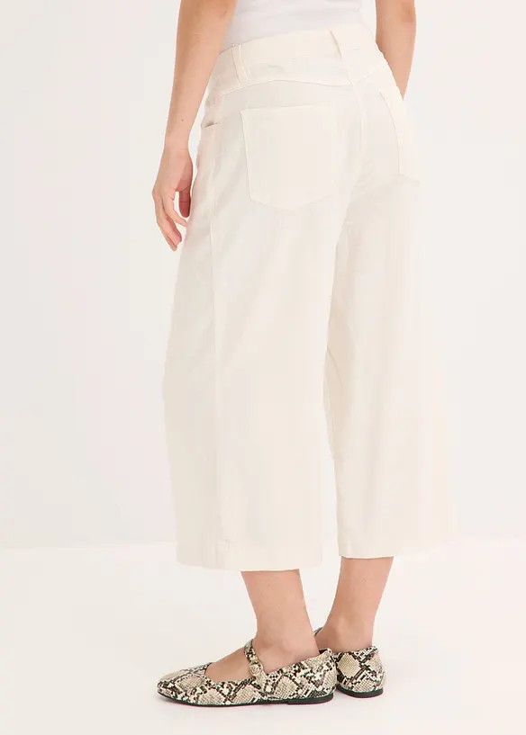 Culotte Hose aus luftigem Leinen-Mix mit Biesen in weiß von hinten - bonprix