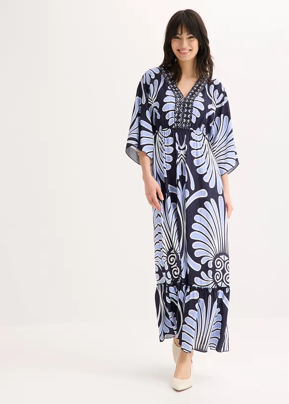 Maxikleid aus fließender Viskose in blau von vorne (Totalaufnahme) - bonprix Maxikleid aus fließender Viskose in blau von vorne (Totalaufnahme) - bonprix