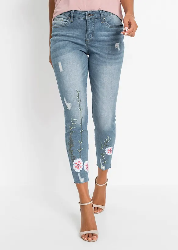 Skinny-Jeans Low Waist, cropped in blau von vorne - bonprix Skinny-Jeans Low Waist, cropped in blau von vorne - bonprix