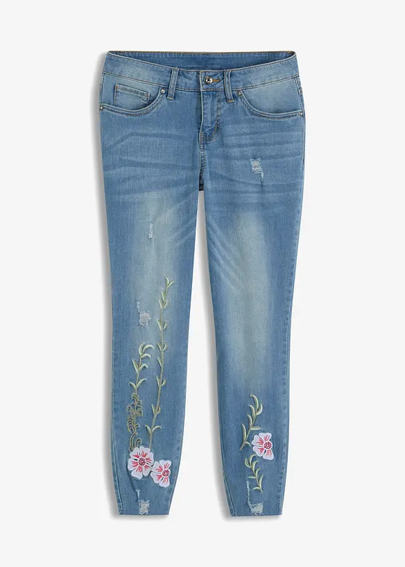 Skinny-Jeans Low Waist, cropped in blau von vorne - bonprix Skinny-Jeans Low Waist, cropped in blau von vorne - bonprix