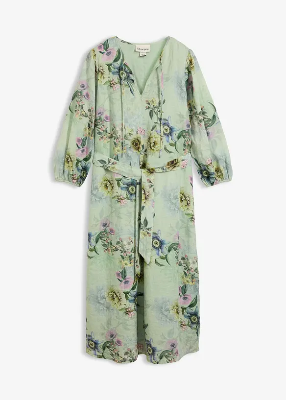Maxikleid aus Ramie in grün von vorne - bonprix