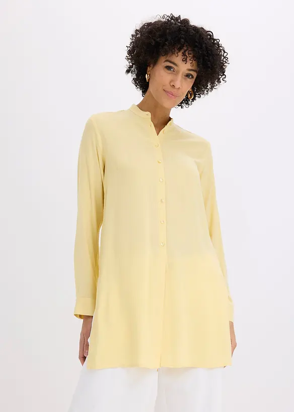 Longbluse aus fließender Viskose in gelb von vorne (im Anschnitt) - bonprix Longbluse aus fließender Viskose in gelb von vorne (im Anschnitt) - bonprix