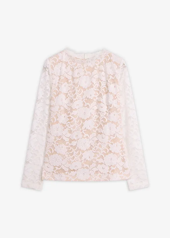Langarmshirt aus Spitze in weiß von vorne - bonprix