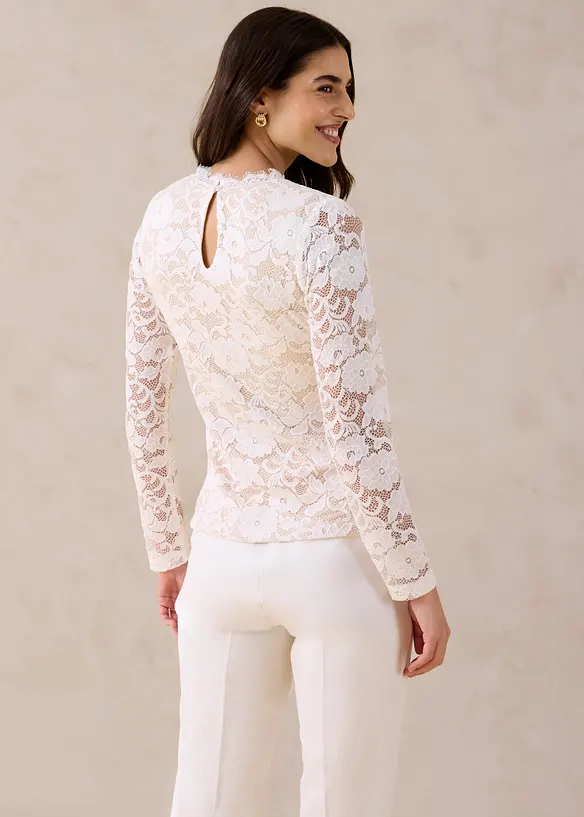 Langarmshirt aus Spitze in weiß von hinten (im Anschnitt) - bonprix