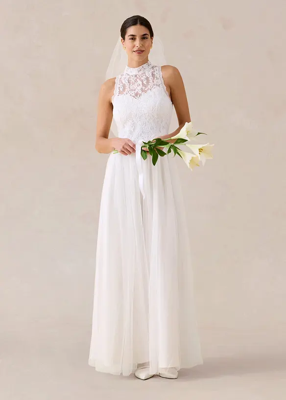 Brautkleid aus Tüll und Spitze in weiß von vorne (Totalaufnahme) - bonprix