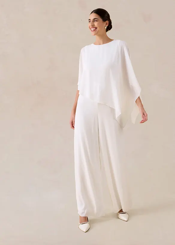Overall aus feinem Chiffon in weiß von vorne (Totalaufnahme) - bonprix Overall aus feinem Chiffon in weiß von vorne (Totalaufnahme) - bonprix
