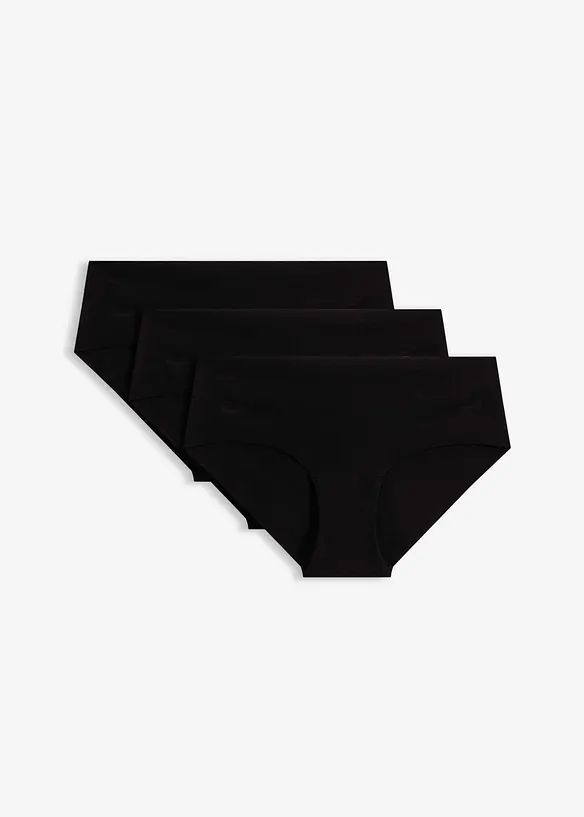 Hipster ohne sichtbare Abdrücke mit weicher Baumwolle ((3er-Pack) in schwarz von vorne - bonprix