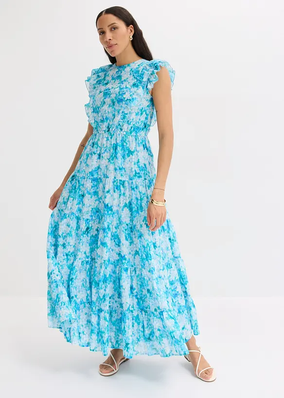 Maxikleid aus reiner Baumwolle in blau von vorne (Totalaufnahme) - bonprix