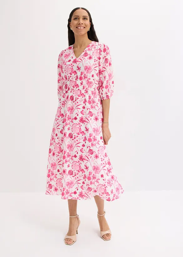 Midikleid aus Viskose-Mix in pink von vorne (Totalaufnahme) - bonprix