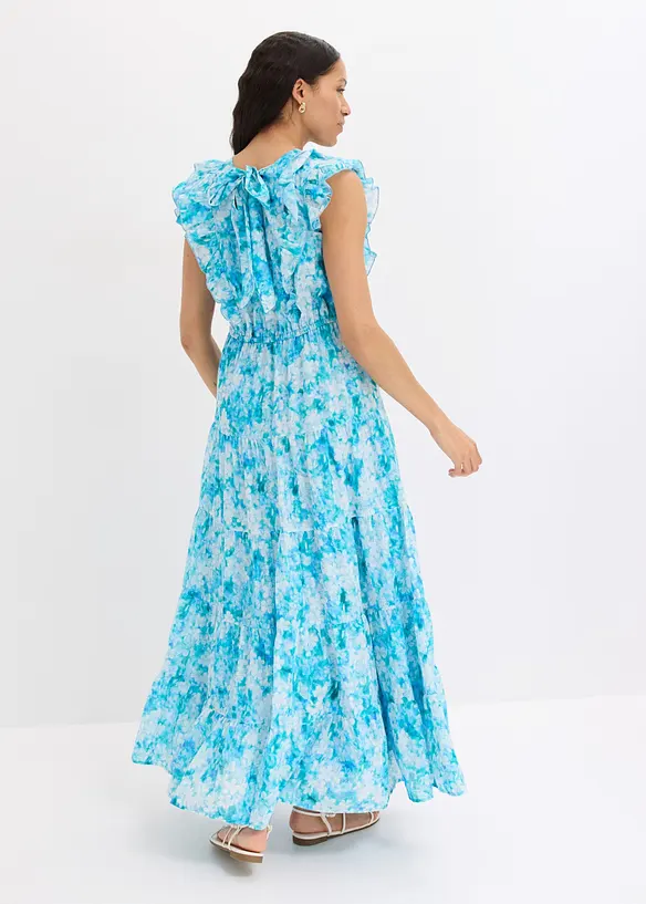 Maxikleid aus reiner Baumwolle in blau von hinten (Totalaufnahme) - bonprix