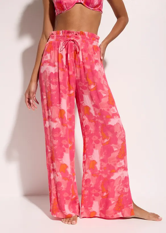 Strandhose aus strukturierter Viskose in pink von vorne - bonprix Strandhose aus strukturierter Viskose in pink von vorne - bonprix