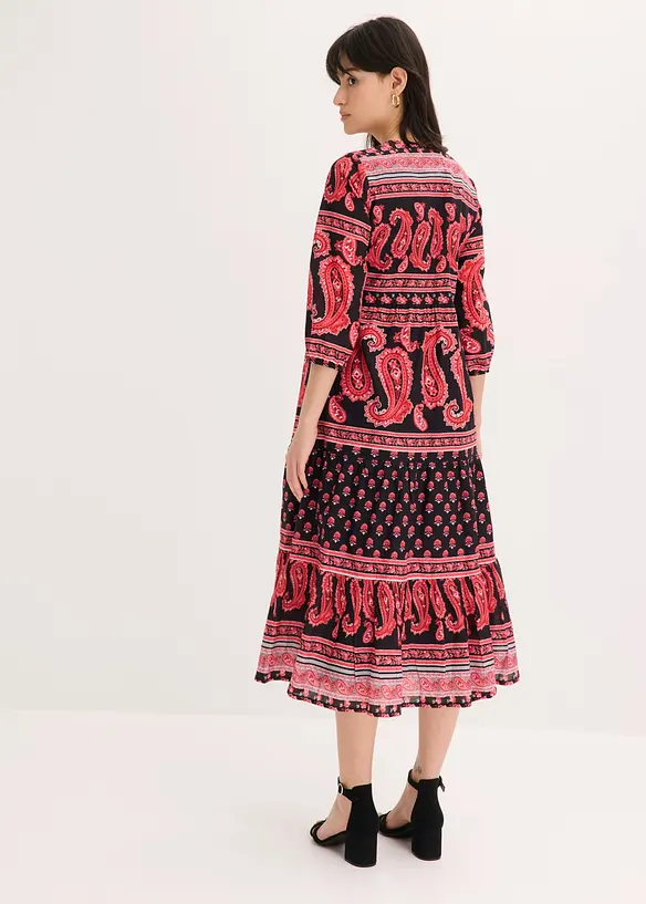 Midikleid aus reiner Baumwolle in schwarz von hinten (Totalaufnahme) - bonprix