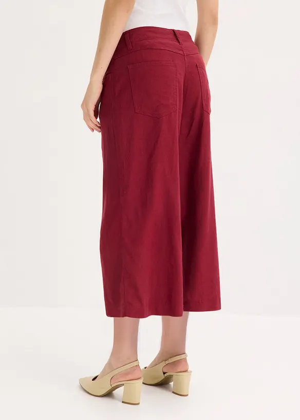 Culotte Hose aus luftigem Leinen-Mix mit Biesen in rot von hinten - bonprix
