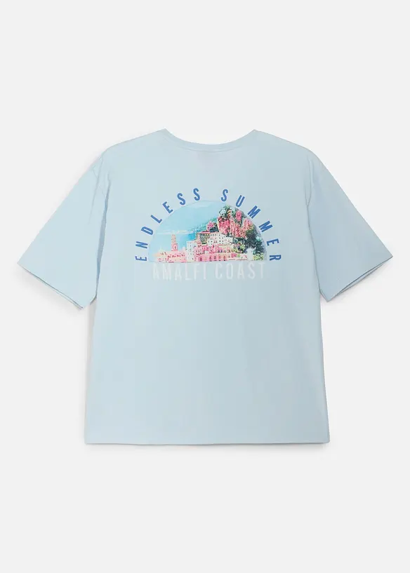 Loose Fit T-Shirt aus reiner Bio Baumwolle mit großen Rückendruck in blau von hinten - bonprix