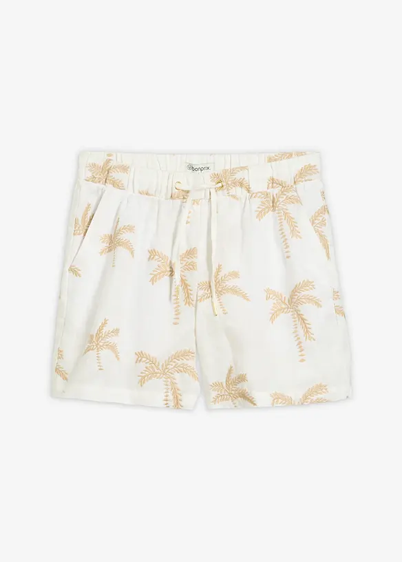 Bestickte Shorts aus reinem Leinen in weiß von vorne - bonprix Bestickte Shorts aus reinem Leinen in weiß von vorne - bonprix