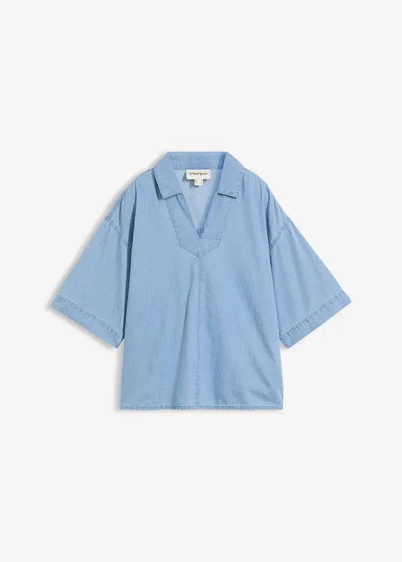 Oversize Jeans-Tunikabluse aus Bio-Baumwolle in blau von vorne - bonprix Oversize Jeans-Tunikabluse aus Bio-Baumwolle in blau von vorne - bonprix
