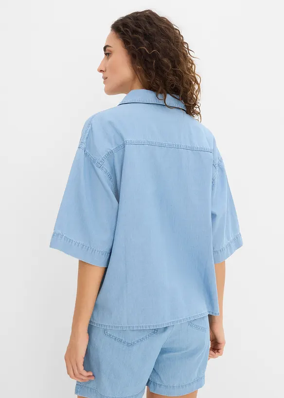 Oversize Jeans-Tunikabluse aus Bio-Baumwolle in blau von hinten (im Anschnitt) - bonprix Oversize Jeans-Tunikabluse aus Bio-Baumwolle in blau von hinten (im Anschnitt) - bonprix
