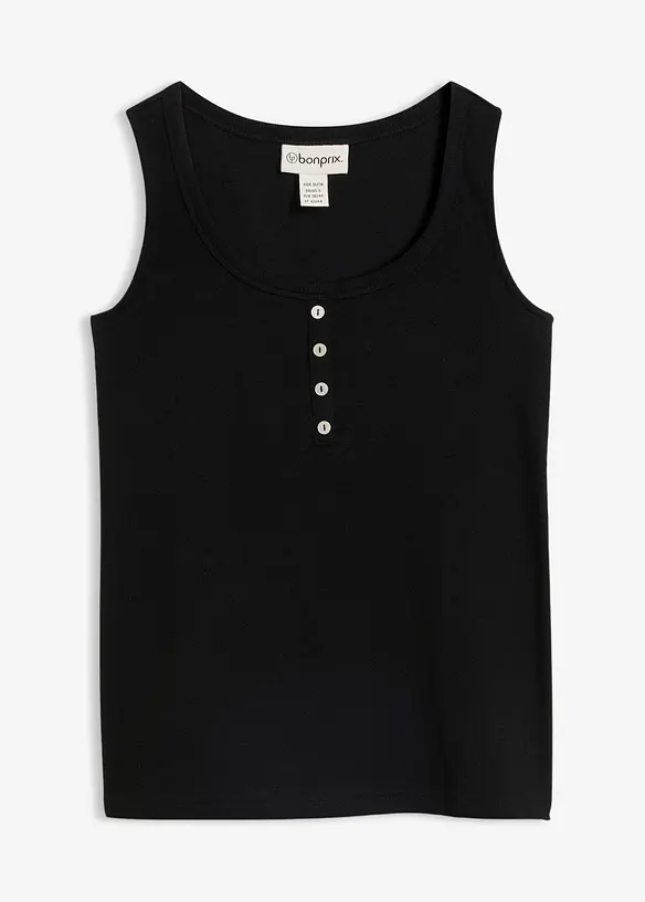 Hüftlanges Ripp-Top in schwarz von vorne - bonprix