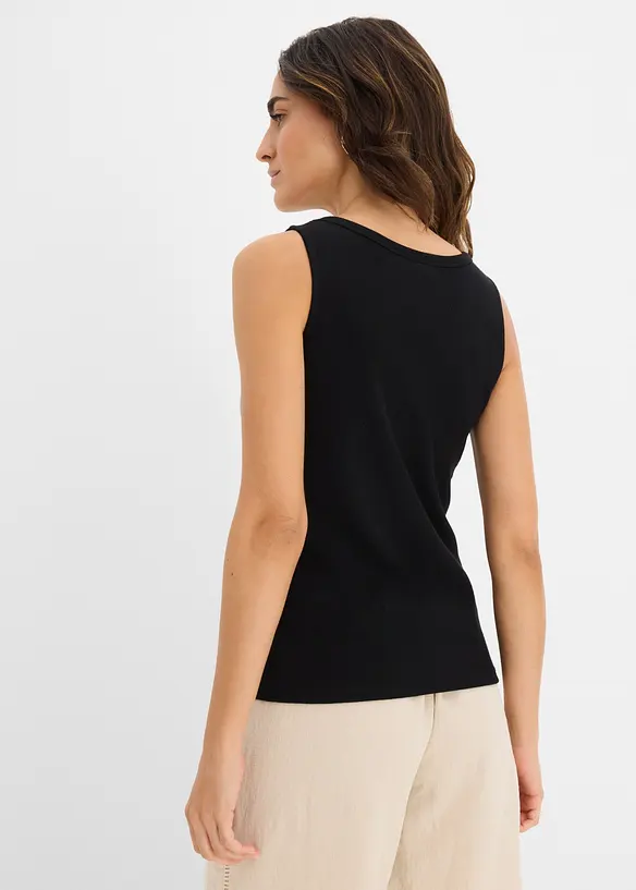 Hüftlanges Ripp-Top in schwarz von hinten (im Anschnitt) - bonprix