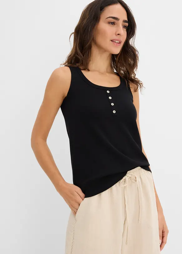 Hüftlanges Ripp-Top in schwarz von vorne (im Anschnitt) - bonprix