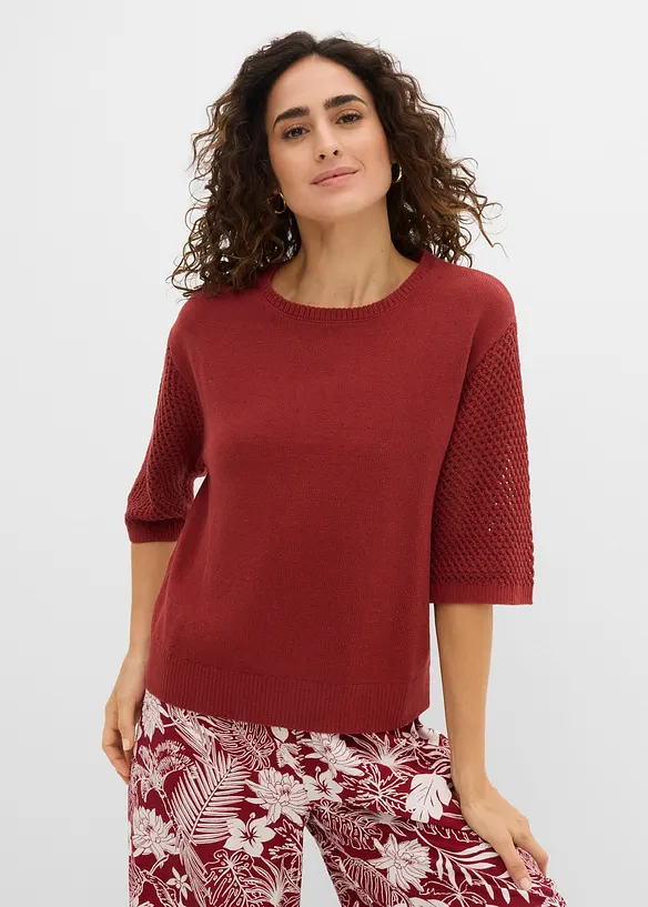Pullover aus Baumwoll-Leinen-Mix in rot von vorne (im Anschnitt) - bonprix Pullover aus Baumwoll-Leinen-Mix in rot von vorne (im Anschnitt) - bonprix