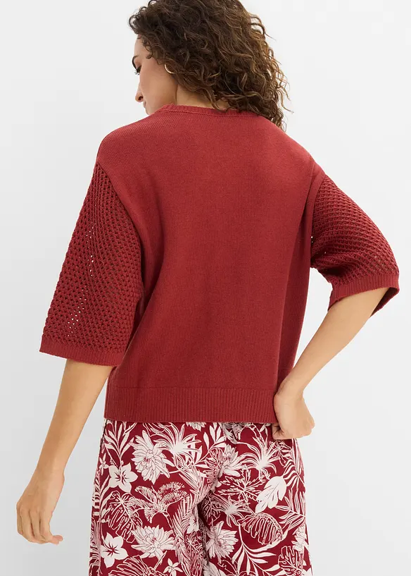 Pullover aus Baumwoll-Leinen-Mix in rot von hinten (im Anschnitt) - bonprix Pullover aus Baumwoll-Leinen-Mix in rot von hinten (im Anschnitt) - bonprix