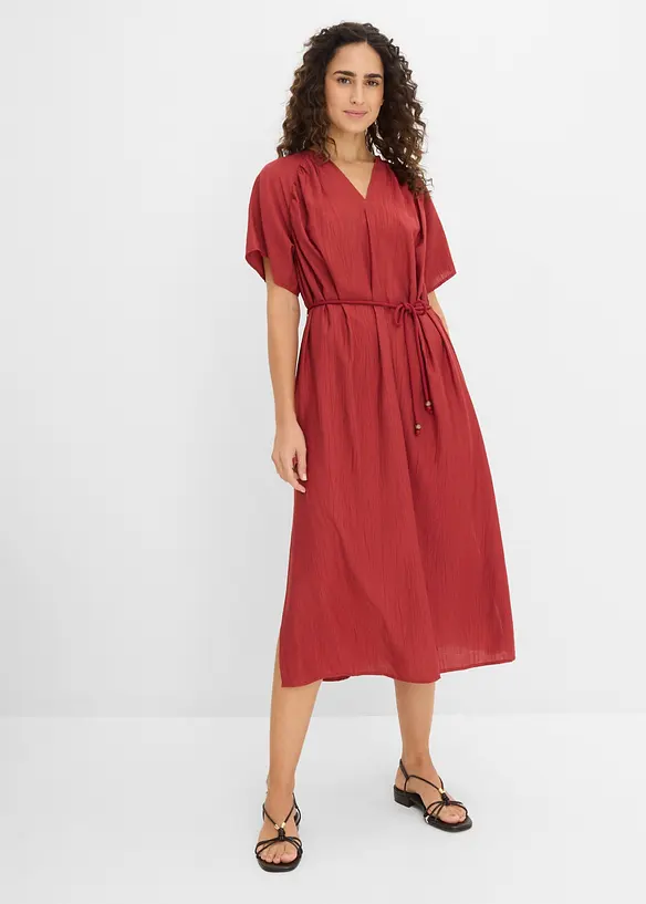 Midikleid aus softem Viskose-Mix in rot von vorne (Totalaufnahme) - bonprix Midikleid aus softem Viskose-Mix in rot von vorne (Totalaufnahme) - bonprix