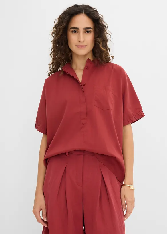 Überschnittene Kurzarmbluse in rot von vorne (im Anschnitt) - bonprix Überschnittene Kurzarmbluse in rot von vorne (im Anschnitt) - bonprix