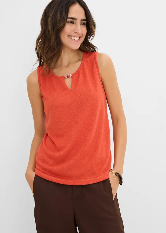 Stricktop mit Perlendetail in rot von vorne (im Anschnitt) - bonprix
