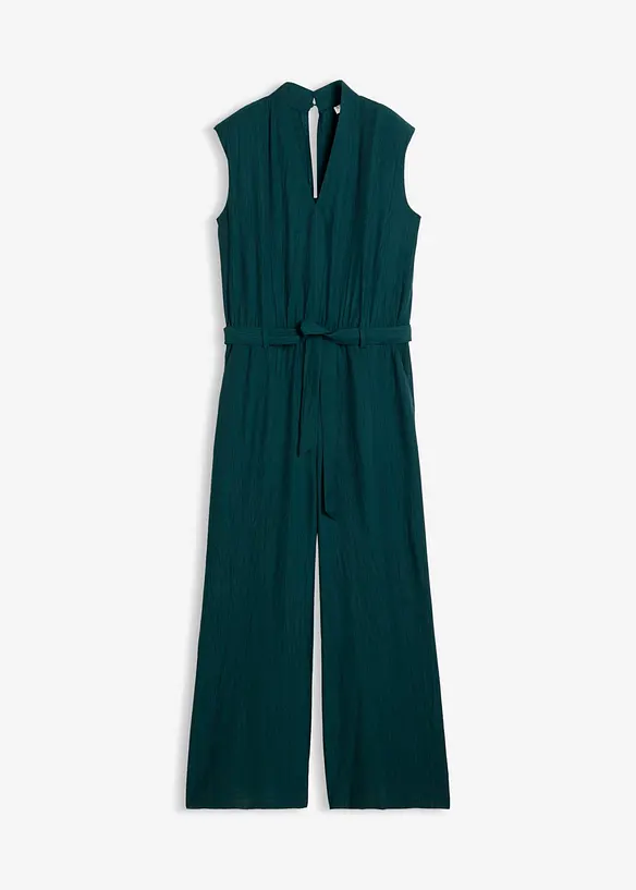 Viskose-Jumpsuit mit Kelchkragen in grün von vorne - bonprix