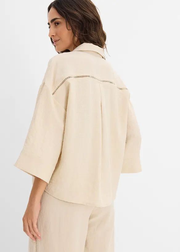Hemdbluse aus softem Viskose-Mix in beige von hinten (im Anschnitt) - bonprix Hemdbluse aus softem Viskose-Mix in beige von hinten (im Anschnitt) - bonprix