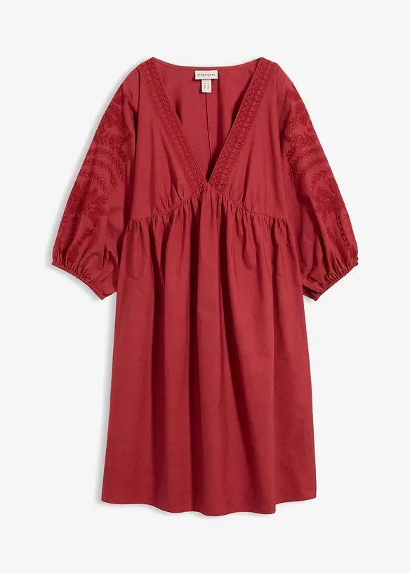 Blusenkleid aus reiner Baumwolle in rot von vorne - bonprix