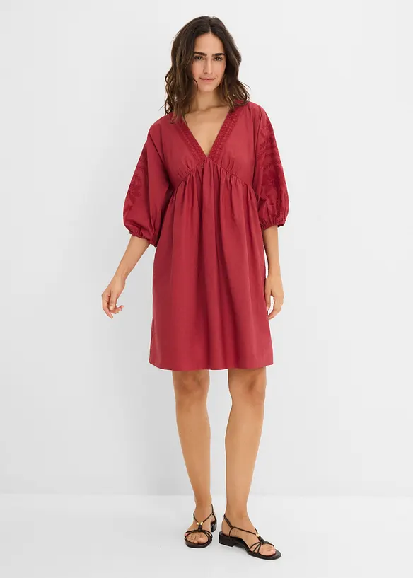 Blusenkleid aus reiner Baumwolle in rot von vorne (Totalaufnahme) - bonprix
