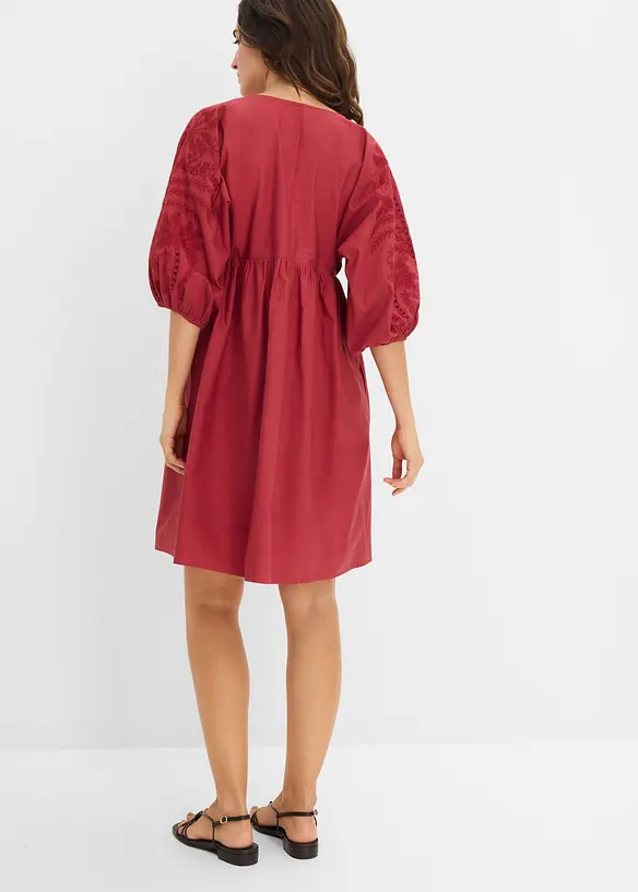 Blusenkleid aus reiner Baumwolle in rot von hinten (Totalaufnahme) - bonprix