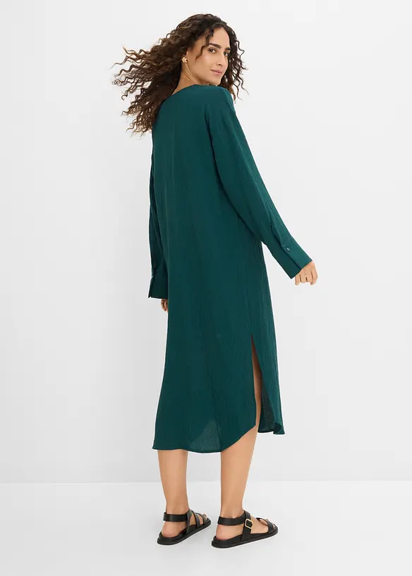 Leichtes Kaftan-Kleid mit Verzierung in grün von hinten (Totalaufnahme) - bonprix