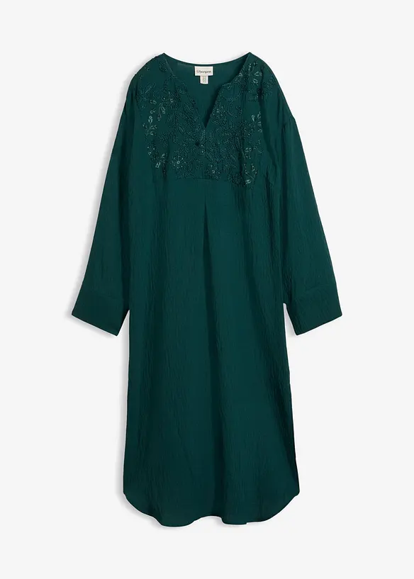 Leichtes Kaftan-Kleid mit Verzierung in grün von vorne - bonprix