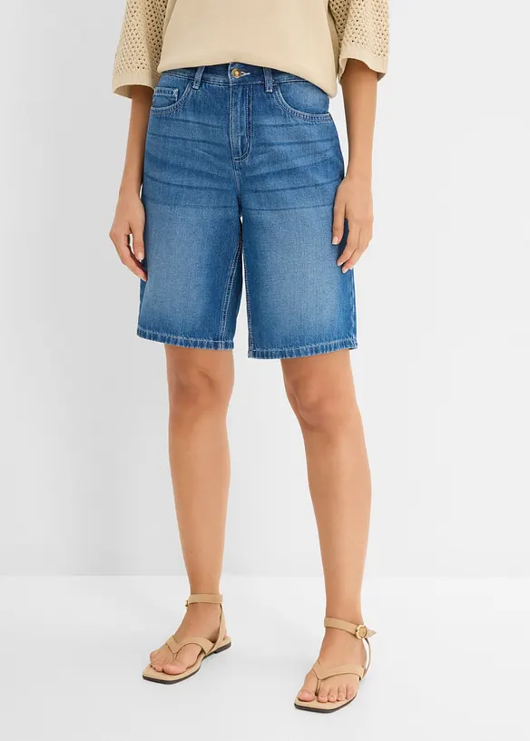 Leichte Jeans-Bermuda Mid Waist, Bequembund in blau von vorne - bonprix