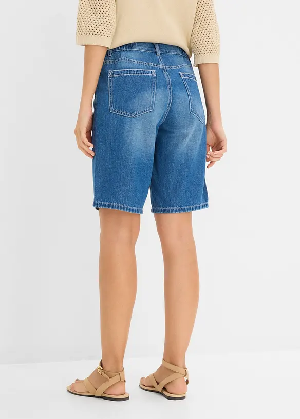 Leichte Jeans-Bermuda Mid Waist, Bequembund in blau von hinten - bonprix
