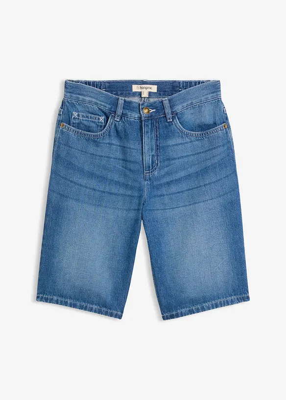 Leichte Jeans-Bermuda Mid Waist, Bequembund in blau von vorne - bonprix