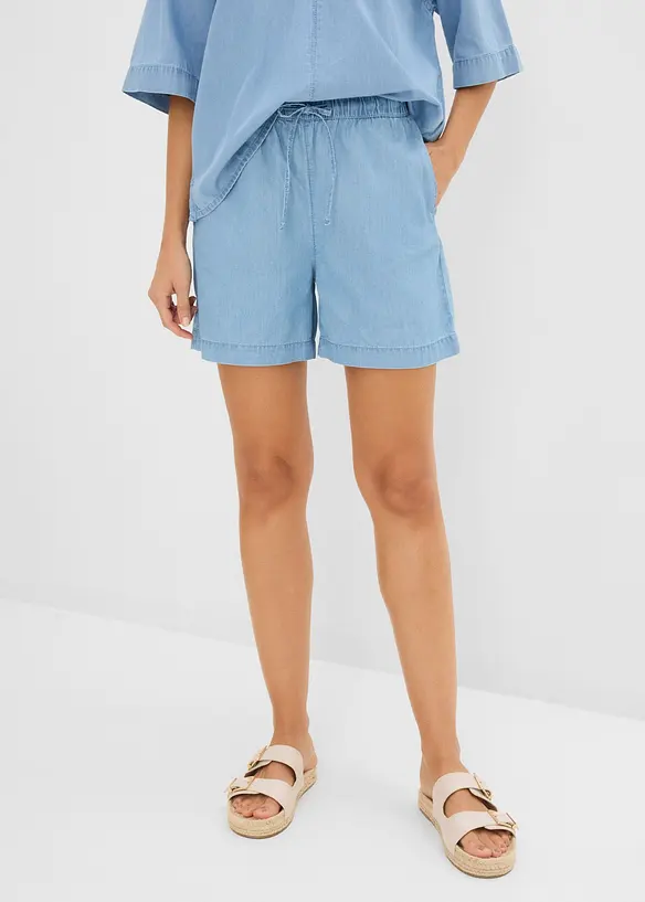 Leichte Jeans-Shorts Mid Waist, Bequembund in blau von vorne - bonprix Leichte Jeans-Shorts Mid Waist, Bequembund in blau von vorne - bonprix