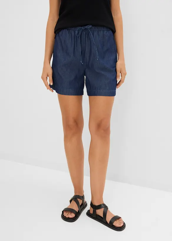 Leichte Jeans-Shorts Mid Waist, Bequembund in blau von vorne - bonprix