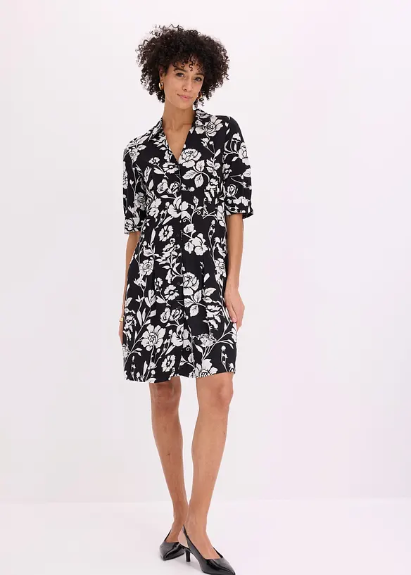 Blusenkleid aus fließender Viskose in schwarz von vorne (Totalaufnahme) - bonprix