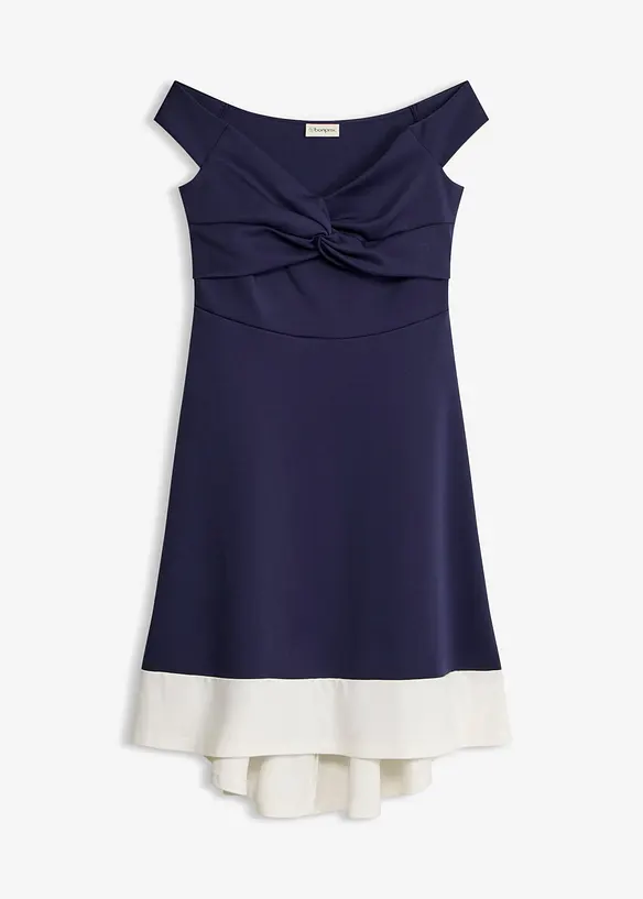 Carmen-Kleid mit Knotendetail in blau von vorne - bonprix Carmen-Kleid mit Knotendetail in blau von vorne - bonprix