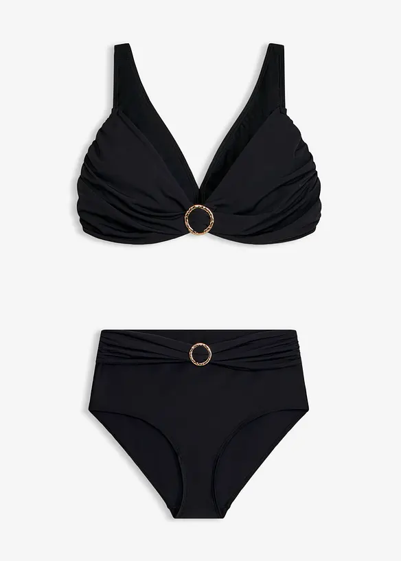 Bustier-Bikini mit Ringdetail (2-tlg.Set) in schwarz von vorne - bonprix