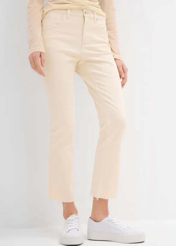 Bootcut-Jeans High Waist, cropped in beige von vorne - bonprix Bootcut-Jeans High Waist, cropped in beige von vorne - bonprix