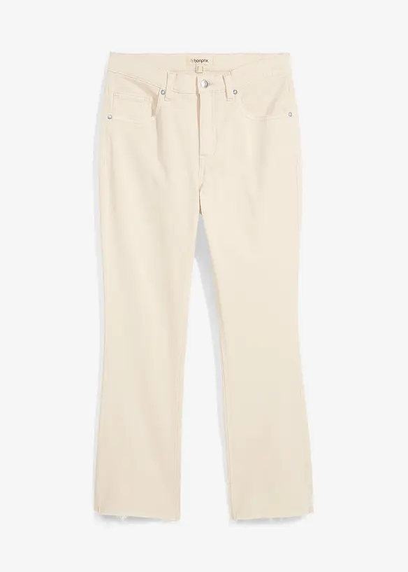 Bootcut-Jeans High Waist, cropped in beige von vorne - bonprix Bootcut-Jeans High Waist, cropped in beige von vorne - bonprix