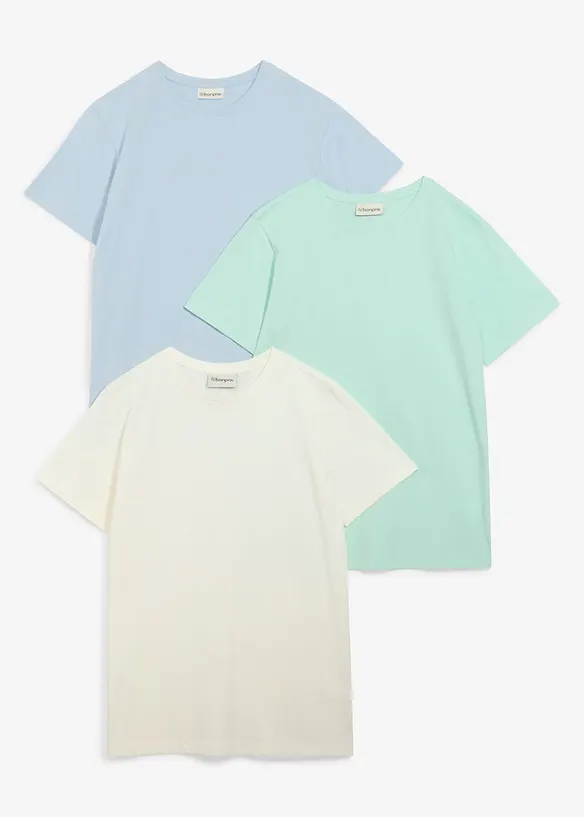 T-Shirt aus reiner Baumwolle (3er Pack) in weiß von vorne - bonprix